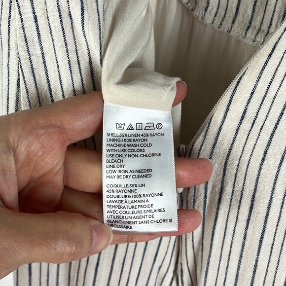 Urban Outfitters Blue Cream Stripe Linen Blend Sleeveless Jumpsuit - Picture 14 of 15